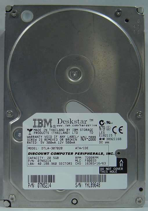 IBM DTLA-307020 - 20GB 7200RPM ATA-100 IDE 3.5IN 07N4142 - Call