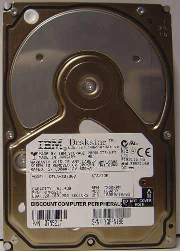 IBM DTLA-307060 - 60GB 7200RPM ATA-100 IDE 3.5IN LP 07N5217 - Ca