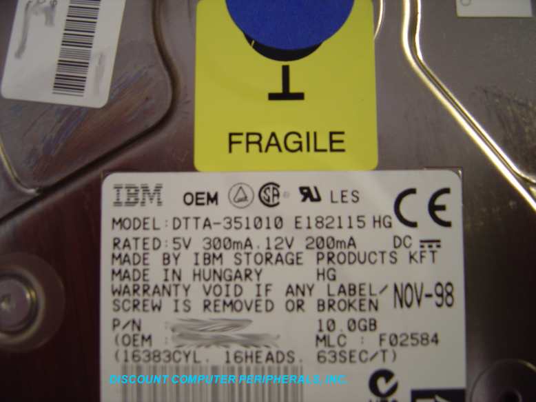 IBM DTTA-351010 - 10GB 5400RPM ATA-33 IDE 3.5IN LP - Call or Ema