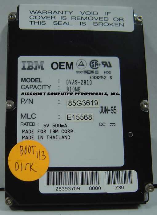 IBM DVAS-2810 - 810MB 3800 RPM 2.5in SCSI NOTEBOOK DRIVE 85G3619
