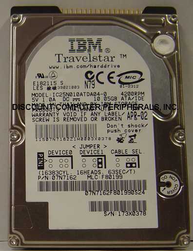 IBM IC25N010ATDA04-0 - 10GB 4200 RPM 2.5in IDE LAPTOP DRIVE - Ca