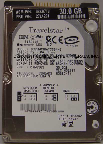 IBM IC25N030ATCS04-0 - 30GB 4200 RPM ATA-100 2.5in 9.5MM IDE