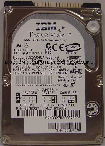 IBM IC25N040ATCS04-0 - 40GB 4200 RPM ATA-100 2.5in 9.5MM IDE