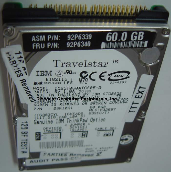 IBM IC25T060ATCS05-0 - 60GB 5400 RPM ATA-66 12.5MM 2.5in IDE LAP