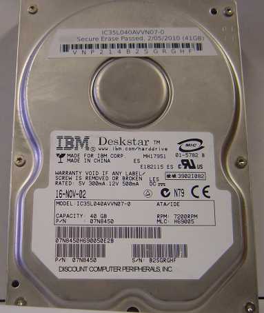 IBM IC35L040AVVN07-0 - 40GB 7200RPM ATA-100 3.5 LP IDE - Call or