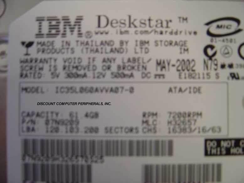 IBM IC35L060AVVA07-0 - 60GB 7200 RPM ATA-100 3.5 IDE - Call or E