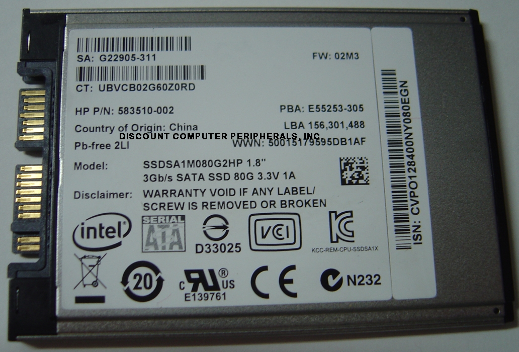 INTEL SSDSA1M080G2HP - 80GB SSD SOLID STATE mSATA II 3GB_S 1.8IN