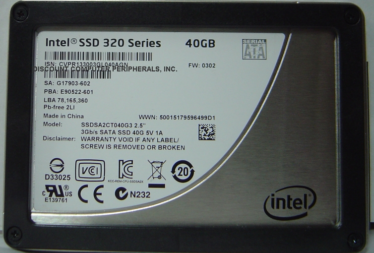 INTEL SSDSA2CT040G3 - 40GB SSD SOLID STATE SATA II 2.5IN DRIVE