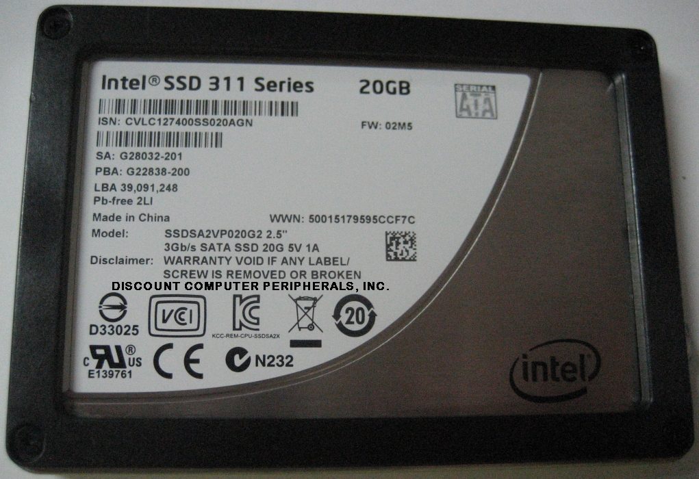 INTEL SSDSA2VP020G2 - 20GB SSD 311 series SATA II 2.5IN Drive Fr