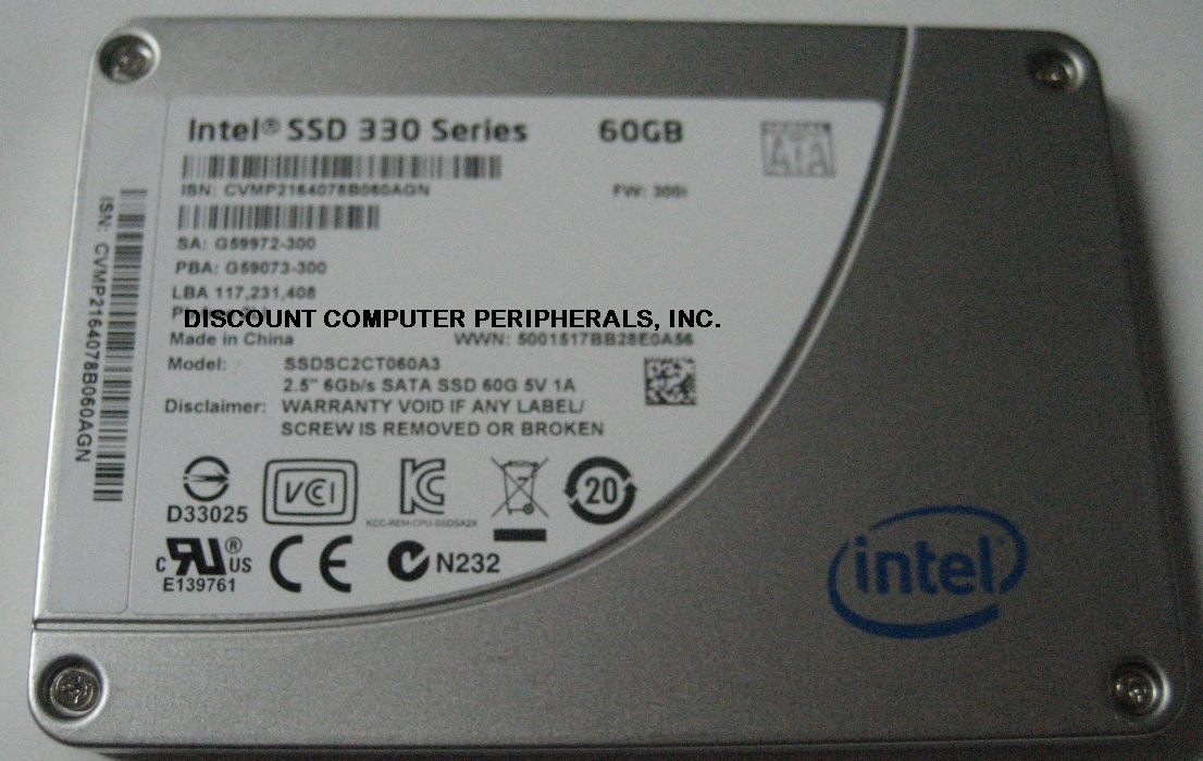 INTEL SSDSC2CT060A3 - 60GB SSD SOLID STATE SATA III 2.5IN DRIVE