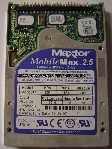 MAXTOR 251350AT - 1.3GB 2.5 MOBILE MAX IDE