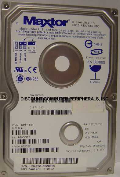 MAXTOR 4R060J0 - 60GB 5400RPM ATA-133 IDE 3.5LP - Call or Email