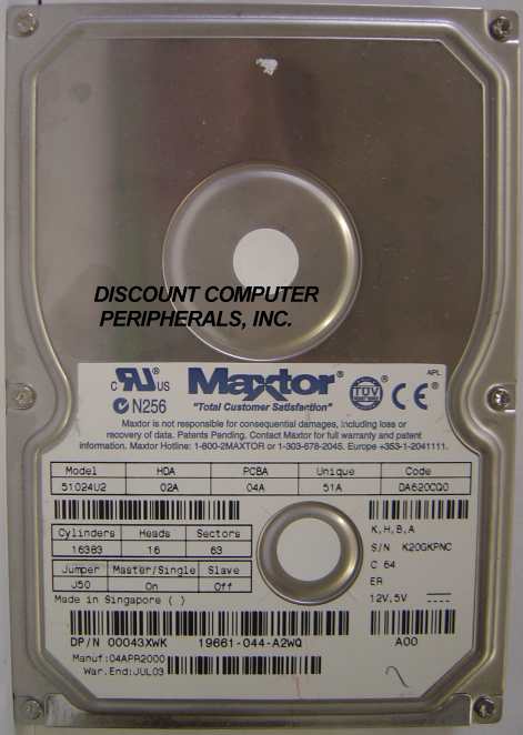 MAXTOR 51024U2 - 10GB 7200RPM ATA-66 IDE 3.5 LP - Call or Email
