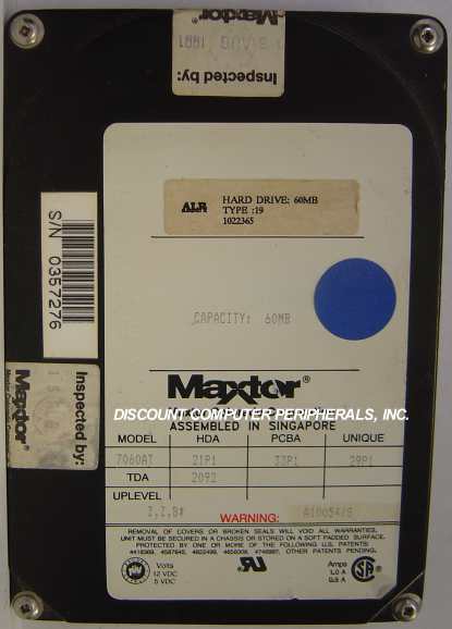 MAXTOR 7060AT - 60MB 3.5IN IDE - Call or Email for Quote.