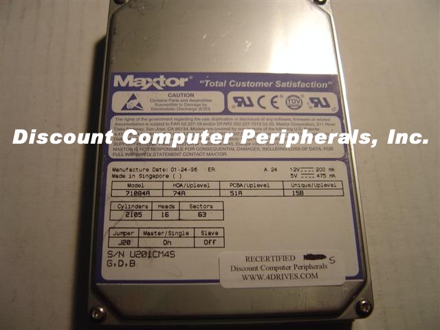 MAXTOR 71084A - 1GB 3.5IN 3H IDE - Call or Email for Quote.