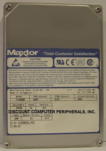 MAXTOR 71260A - 1.2GB 3.5IN IDE - Call or Email for Quote.