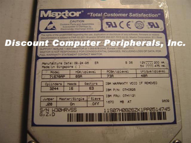 MAXTOR 71670AP - 1.6GB 3.5IN IDE Drive
