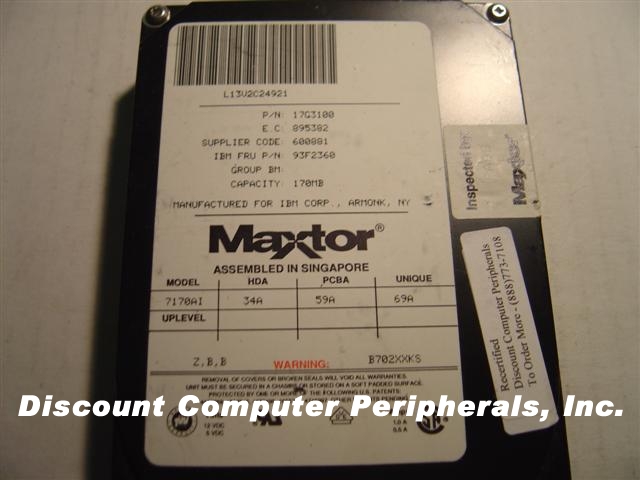 MAXTOR 7170AI - 170MB 3.5IN 3H IDE - Call or Email for Quote.