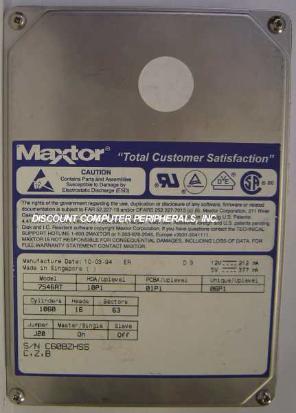 MAXTOR 7546AT - 540MB 3.5in LP IDE - Call or Email for Quote.