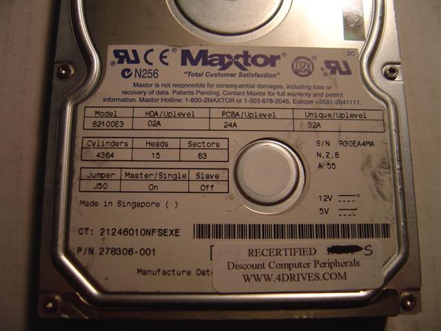 MAXTOR 82100E3 - 2.1GB 3.5 3H IDE - Call or Email for Quote.