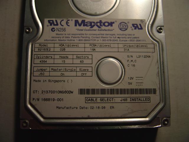 MAXTOR 82160E2 - 2.1GB 3.5 3H IDE - Call or Email for Quote.