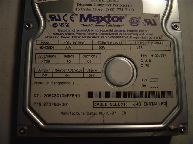 MAXTOR 82400D4 - 2.4GB 3.5in IDE DR - Call or Email for Quote.