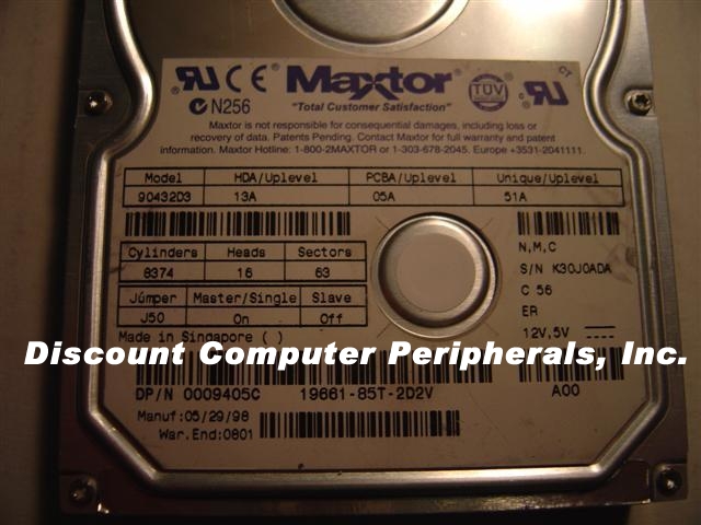 MAXTOR 90432D3 - 4.3GB 3.5in IDE DR - Call or Email for Quote.