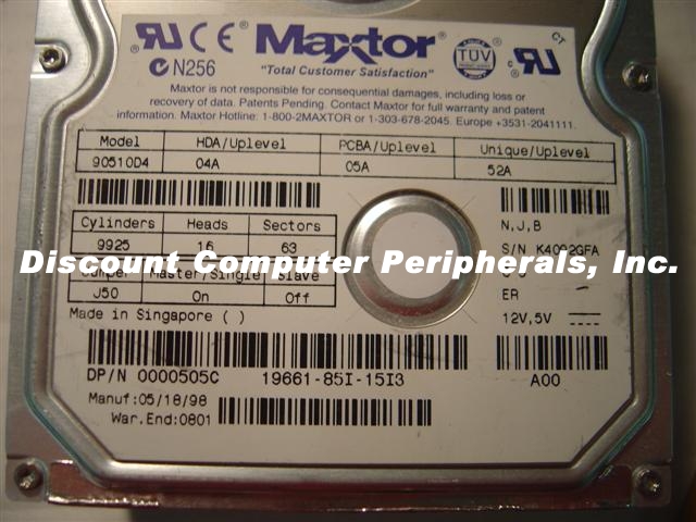 MAXTOR 90510D4 - 5.1GB IDE 3.5 inch