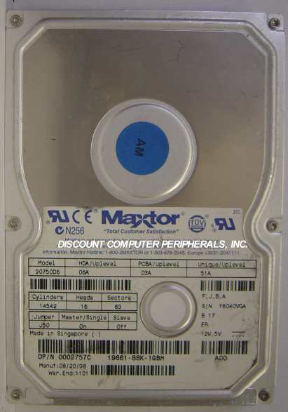 MAXTOR 90750D6 - 7.5GB 3.5 3H IDE - Call or Email for Quote.