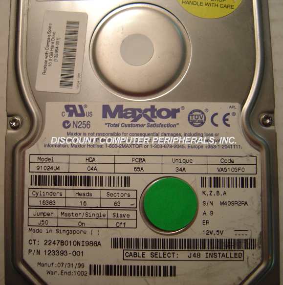 MAXTOR 91024U4 - 10.2GB IDE 3.5 lp - Call or Email for Quote.