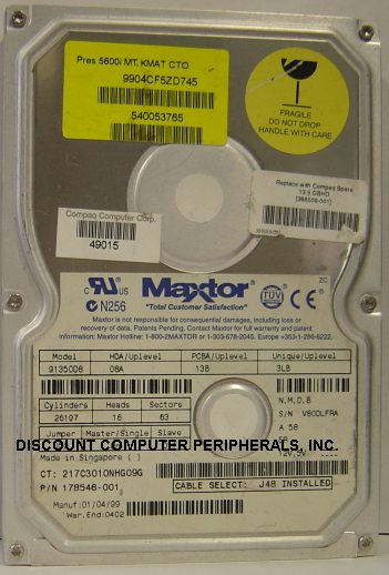 MAXTOR 91350D8 - 13.5GB 5400RPM ATA-33 3.5IN 3H IDE