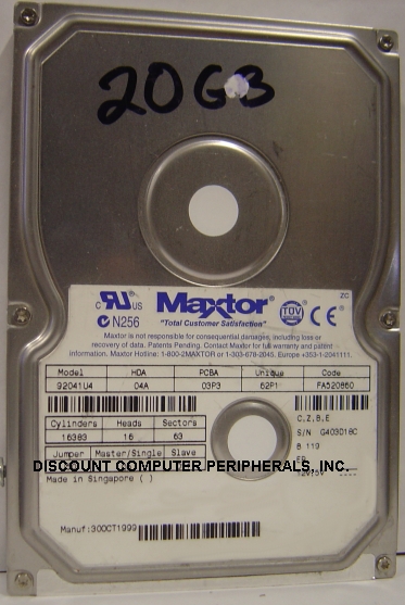 MAXTOR 92041U4 - 20.4GB 5400RPM ATA-66 3.5 LP IDE