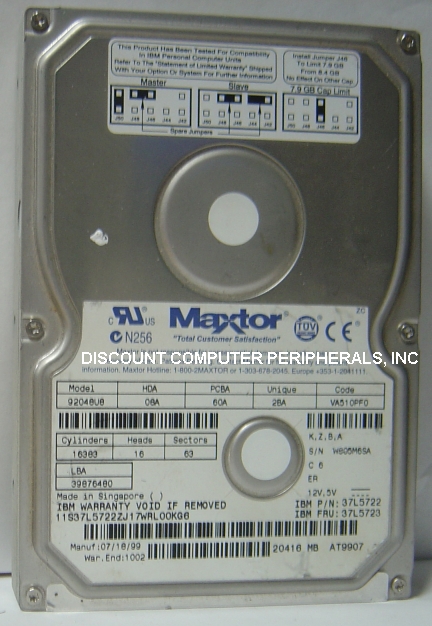 MAXTOR 92048U8 - 20.4GB 3.5in IDE