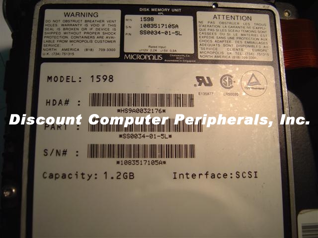 MICROPOLIS 1598 - 979MB 5.25IN FH SCSI 50PIN - Call or Email for