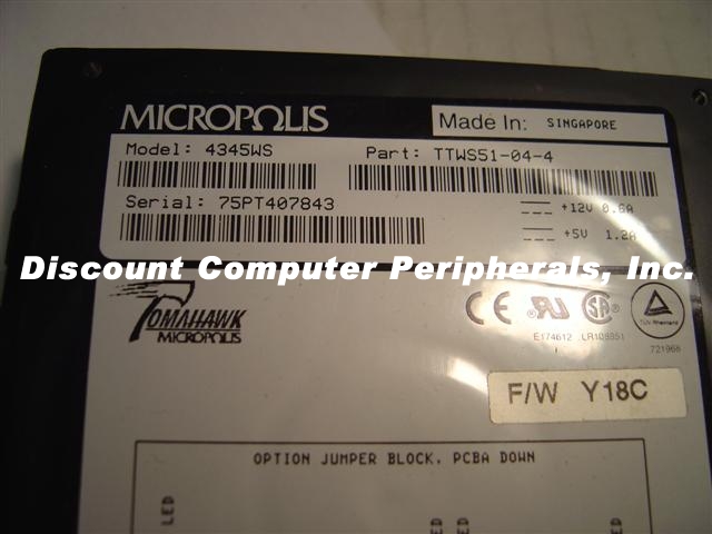 MICROPOLIS 4345W-S - 4.3GB SCSI-WDE 3.5in - Call or Email for Qu