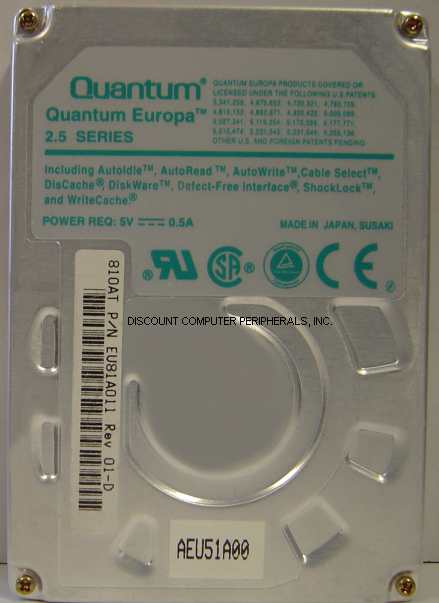 QUANTUM EU810AT - 810MB 2.5 IDE EUROPA - Call or Email for Quote