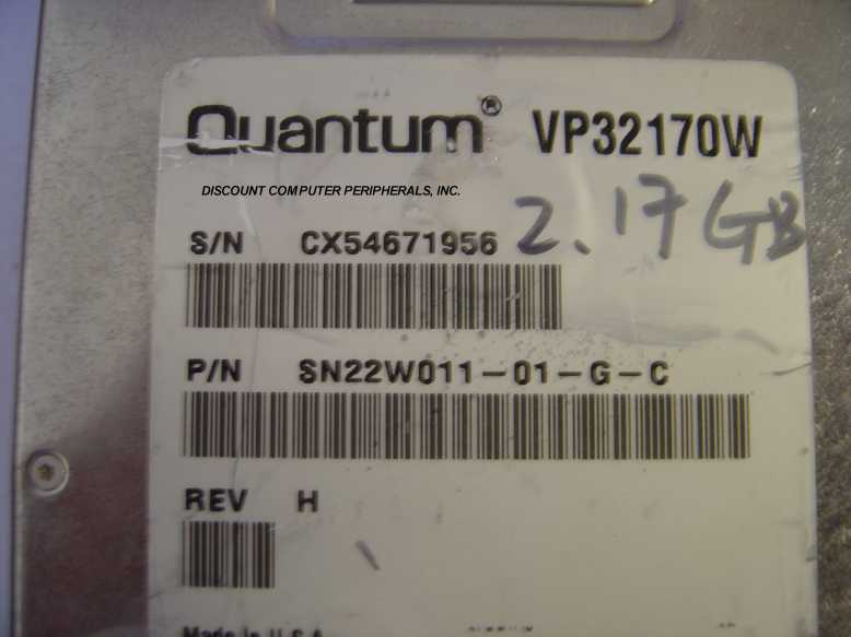 QUANTUM VP32170W - 2.17GB 3.5 SCSI WIDE LP 3600 RPM SATURN