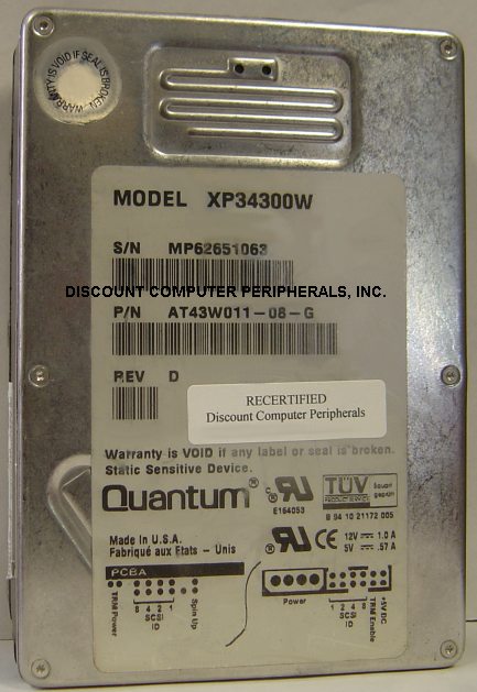 QUANTUM XP34300W - 4.3GB 3.5 SCSI WIDE HH 7200 RPM ATLAS - Call