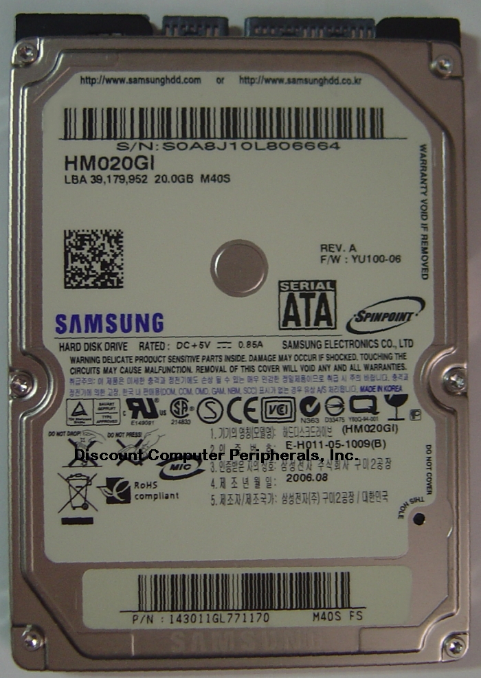 SAMSUNG HM020GI_NEW - 20GB New Old Stock 4200RPM 9.5MM 2.5IN SAT