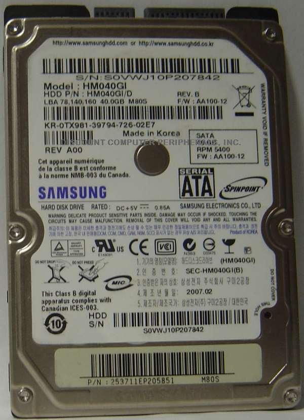 SAMSUNG HM040GI - 40GB 5400RPM 9.5MM 2.5IN SATA-1