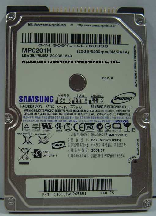 SAMSUNG MP0201H - 20GB 5400RPM 9.5MM 2.5IN ATA-100 IDE