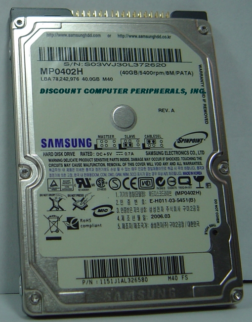 SAMSUNG MP0402H - 40GB 5400RPM 9.5MM 2.5IN ATA-100 IDE