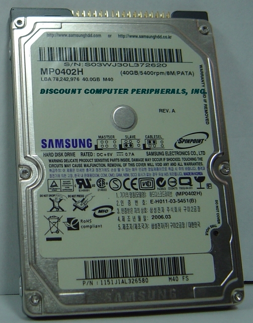 SAMSUNG MP0402H_NEW - 40GB 5400RPM 9.5MM 2.5IN ATA-100 IDE NEW