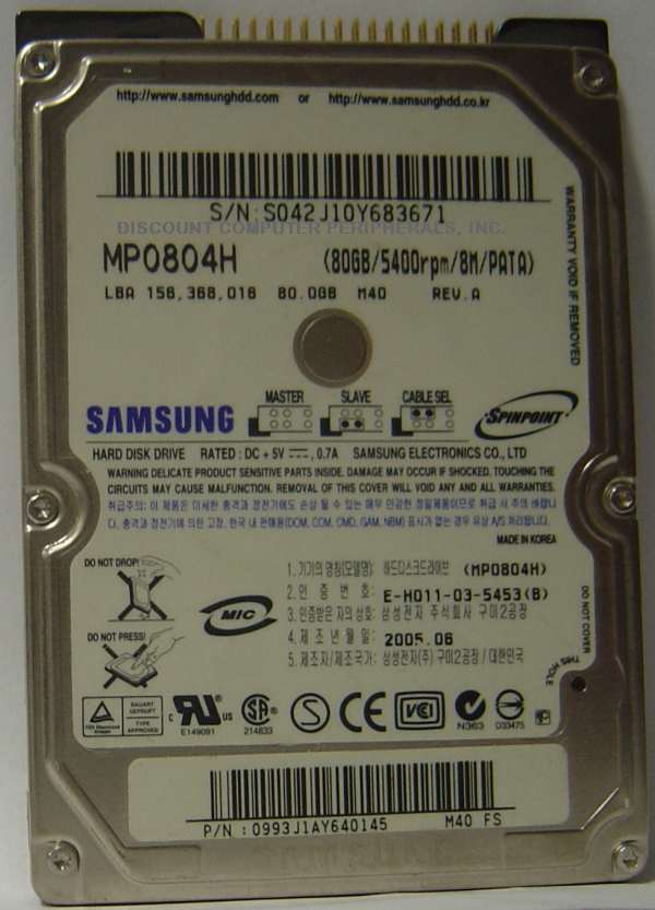 SAMSUNG MP0804H - 80GB 5400RPM 9.5MM 2.5IN ATA-100 IDE - Call or