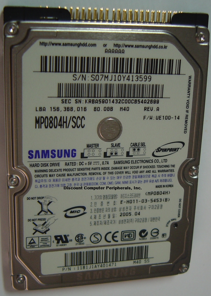 SAMSUNG MP0804H_SCC - 80GB 5400RPM 9.5MM 2.5IN ATA-100 IDE NEW -