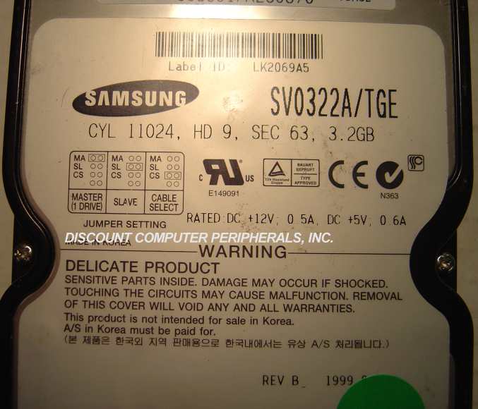 SAMSUNG SV0322A - 3.2GB 3.5IN LP IDE - Call or Email for Quote.