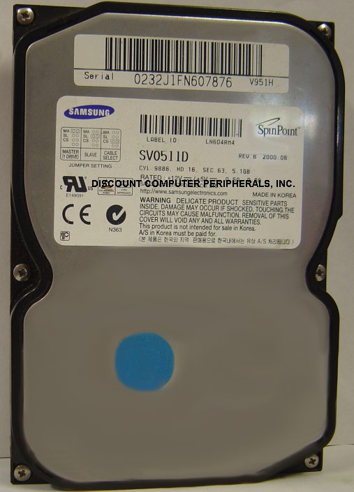 SAMSUNG SV0511D - 5.1GB 3.5IN LP IDE - Call or Email for Quote.