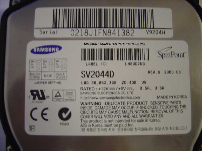 SAMSUNG SV2044D - 20GB 5400RPM ATA-66 3.5IN LP IDE - Call or Ema