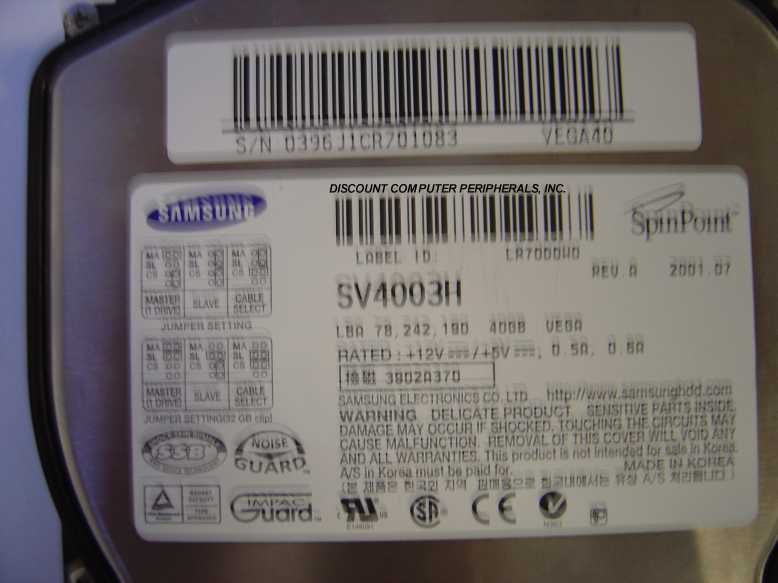 SAMSUNG SV4003H - 40GB 3.5IN LP IDE - Call or Email for Quote.