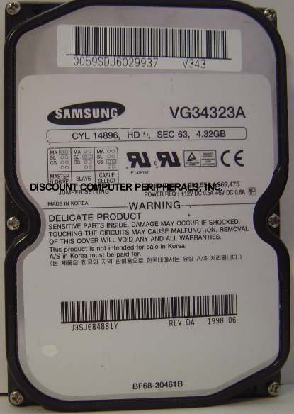 SAMSUNG VG34323A - 4.3GB 3.5IN 3H IDE - Call or Email for Quote.